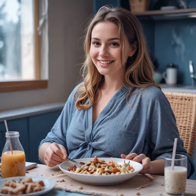 pregnant woman eating her lunch