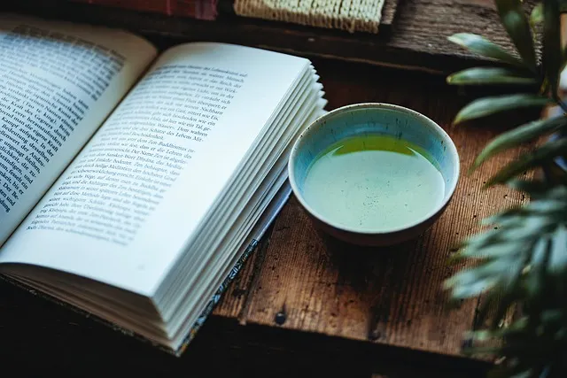 Journal with cup of tea