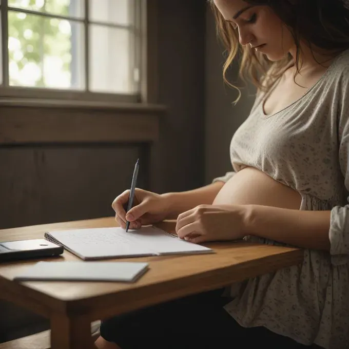 pregnant woman taking some notes