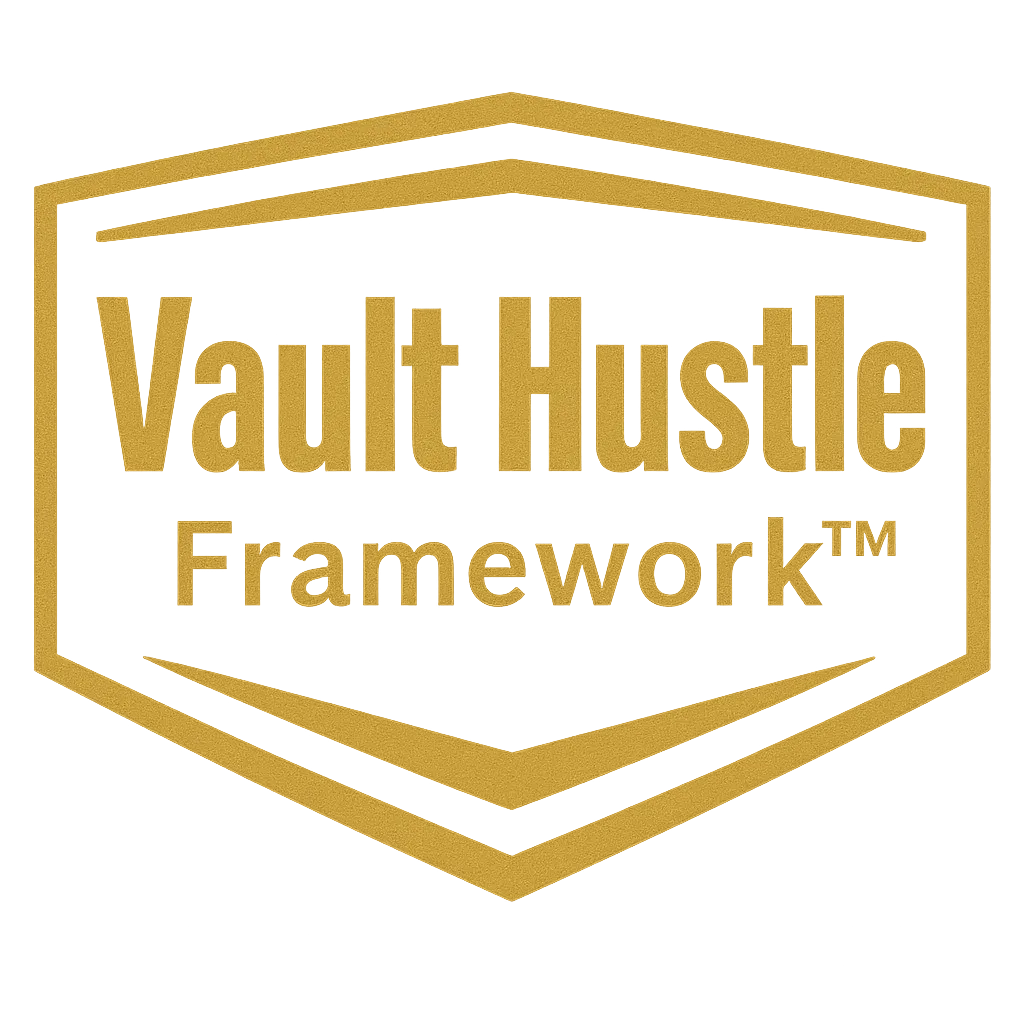 Vault Hustle Framework emblem representing authenticated doctrine for the Digital Asset Entrepreneur.