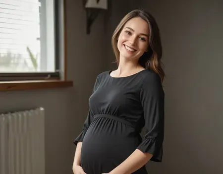 Happy pregnant mom harmonizing with baby