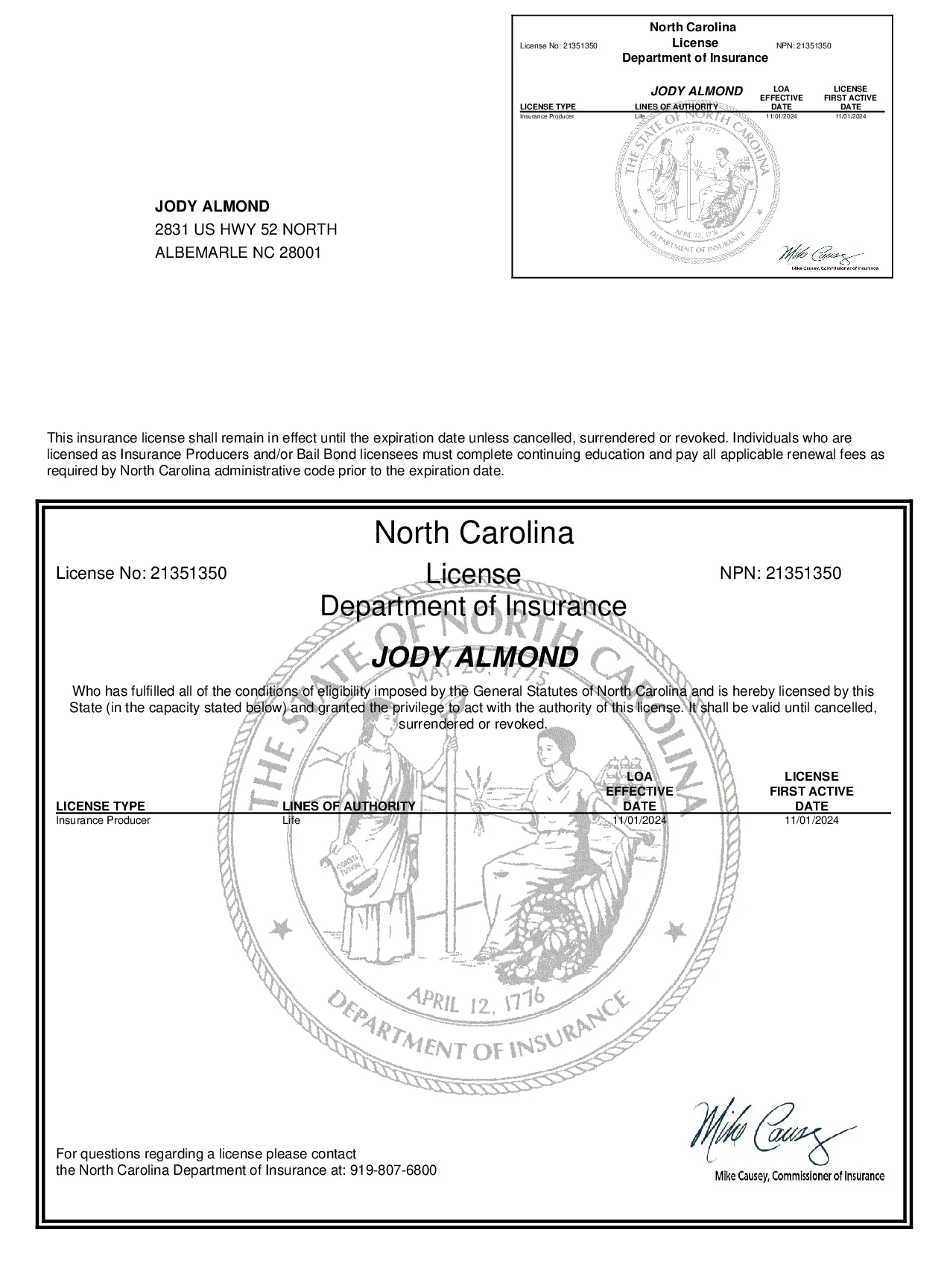 North Carolina Insurance License