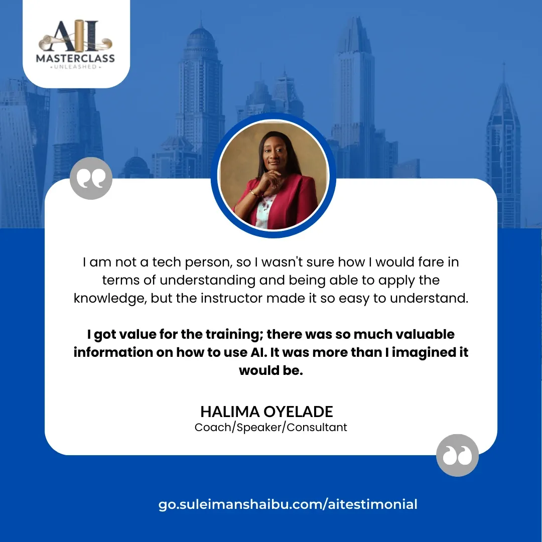 Halima Oyelade AI Masterclass Unleashed Testimonial
