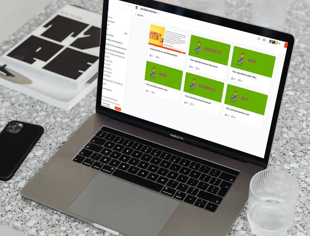 Laptop with screen showing the FutureofWork4HR website