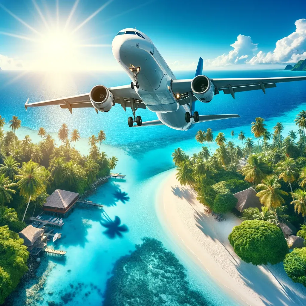 Plane flying over a stunning beach