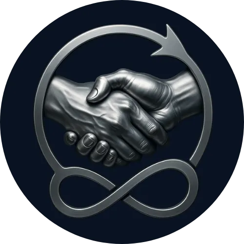 Aperto de mãos cercadas de um símbolo de infinito