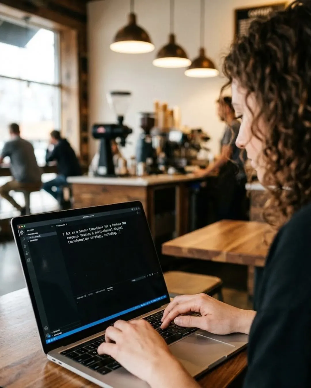 Laptop screen displaying an expert AI prompt for business automation.