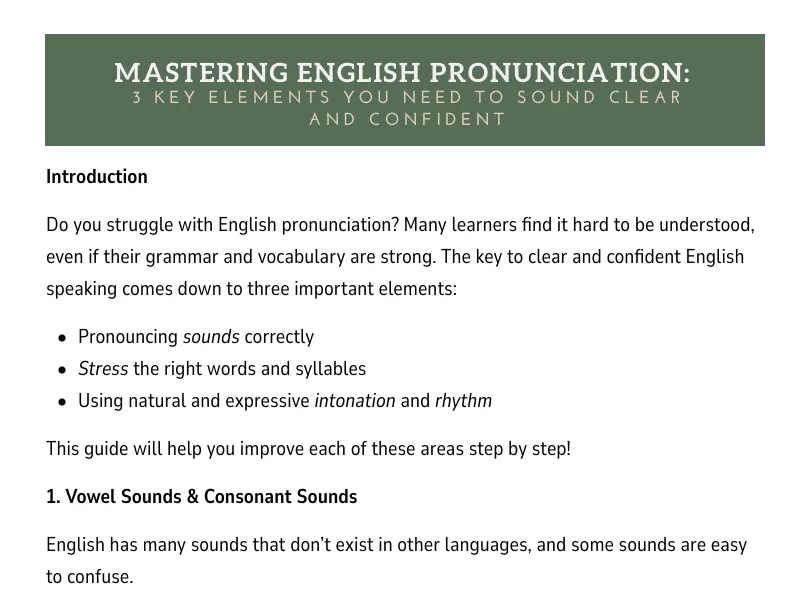 pronunciation, English pronunciation, ESL, speak fluently, speak clearly, improve your English