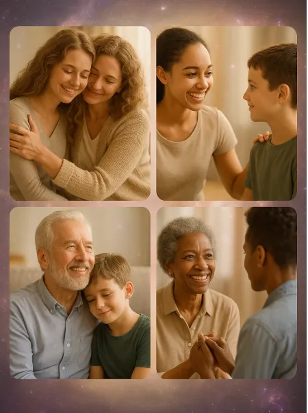 A collage of 4 pictures of two people in earnest conve