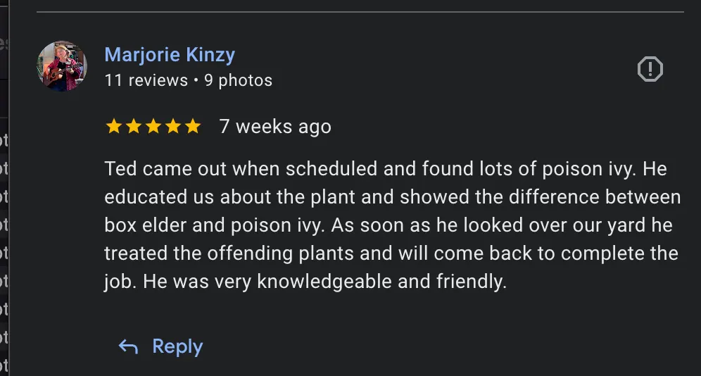 testimonial poison ivy control