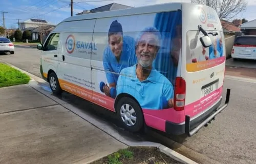 Transport and Traveling for NDIS participantsat Gaval Community Services: Gavel branded van