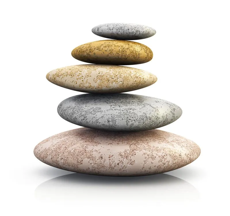 Stacked smooth stones in balance, symbolizing holistic wellness, mindfulness, and stability.