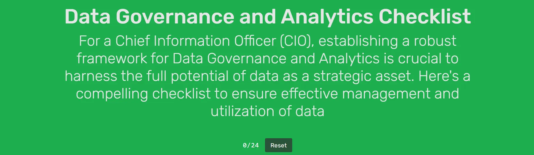 Data Governance and Analytics Checklist