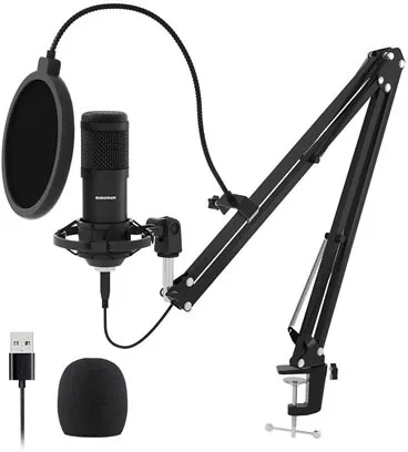 SUDOTACK USB Streaming Podcast PC Microphone, Professional 192KHZ/24Bit Studio Cardioid Condenser Mic Kit with Sound Card Boom Arm Shock Mount Pop Filter