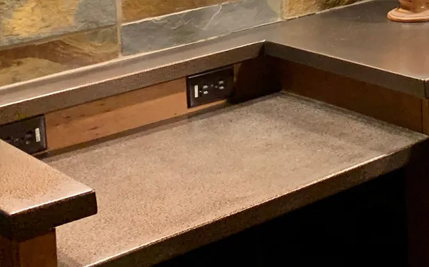 metal countertop in bathroom vanity