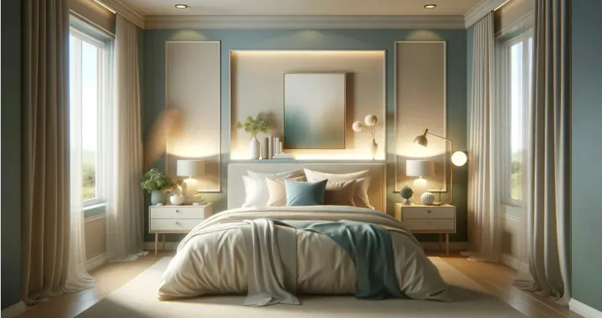 A serene bedroom with soft lighting and peaceful decor, symbolizing optimal sleep health