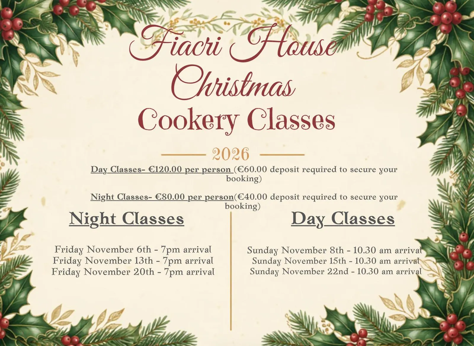 Christmas cookery classes