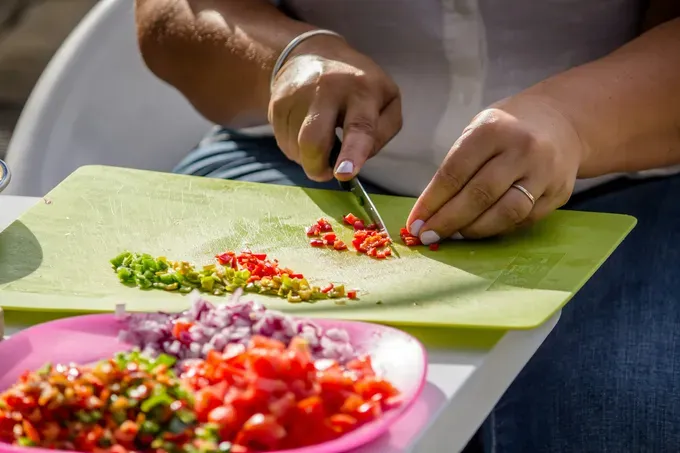 cutting food to small pieces