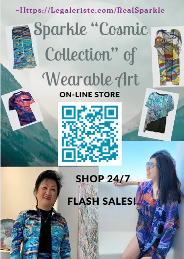 Two people wearing tops from Cosmic Collection on infographic
