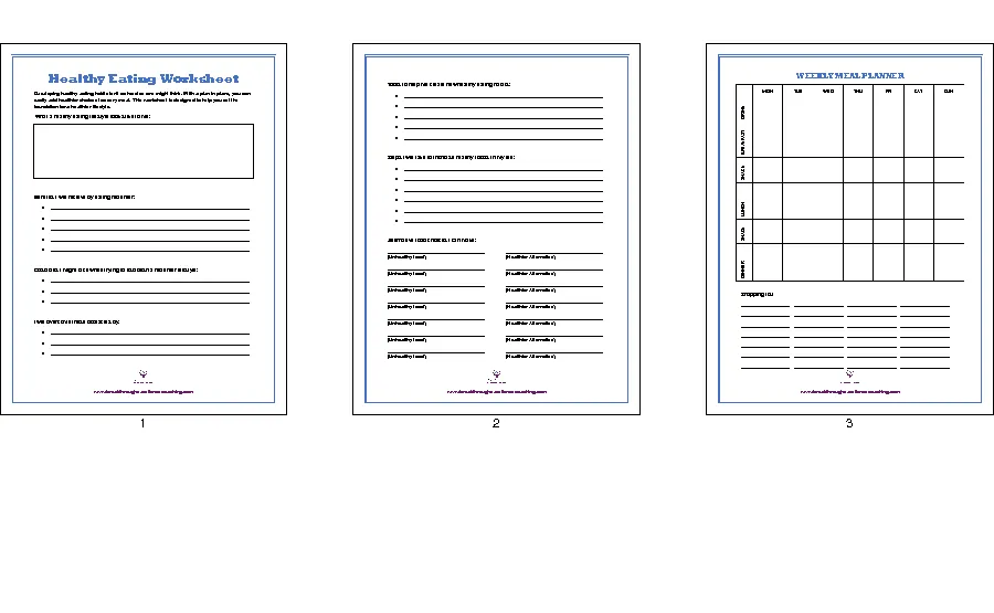 Healthy eating worksheet showcase