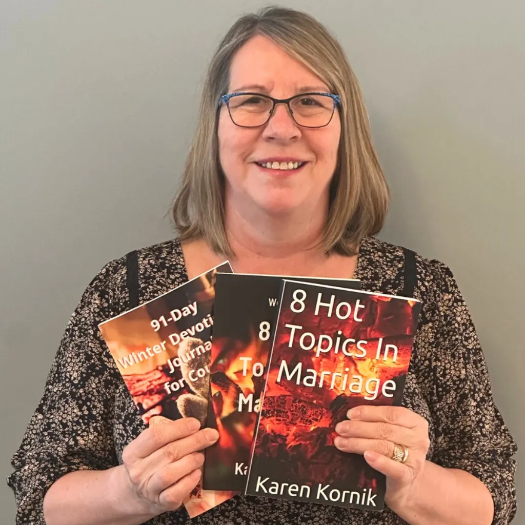 Karen Kornick, marriage coach, with her 3 books published December 2024