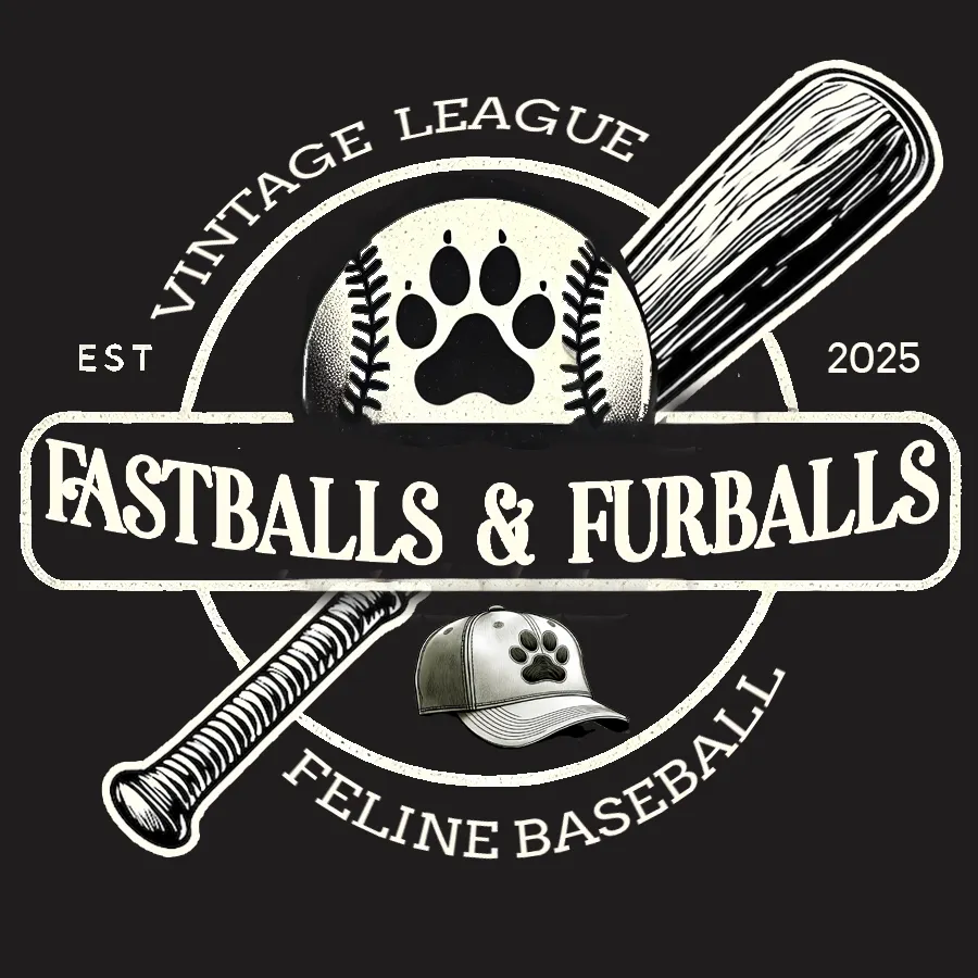 Baseball with clawprint and bat Fastballs & Furballs logo