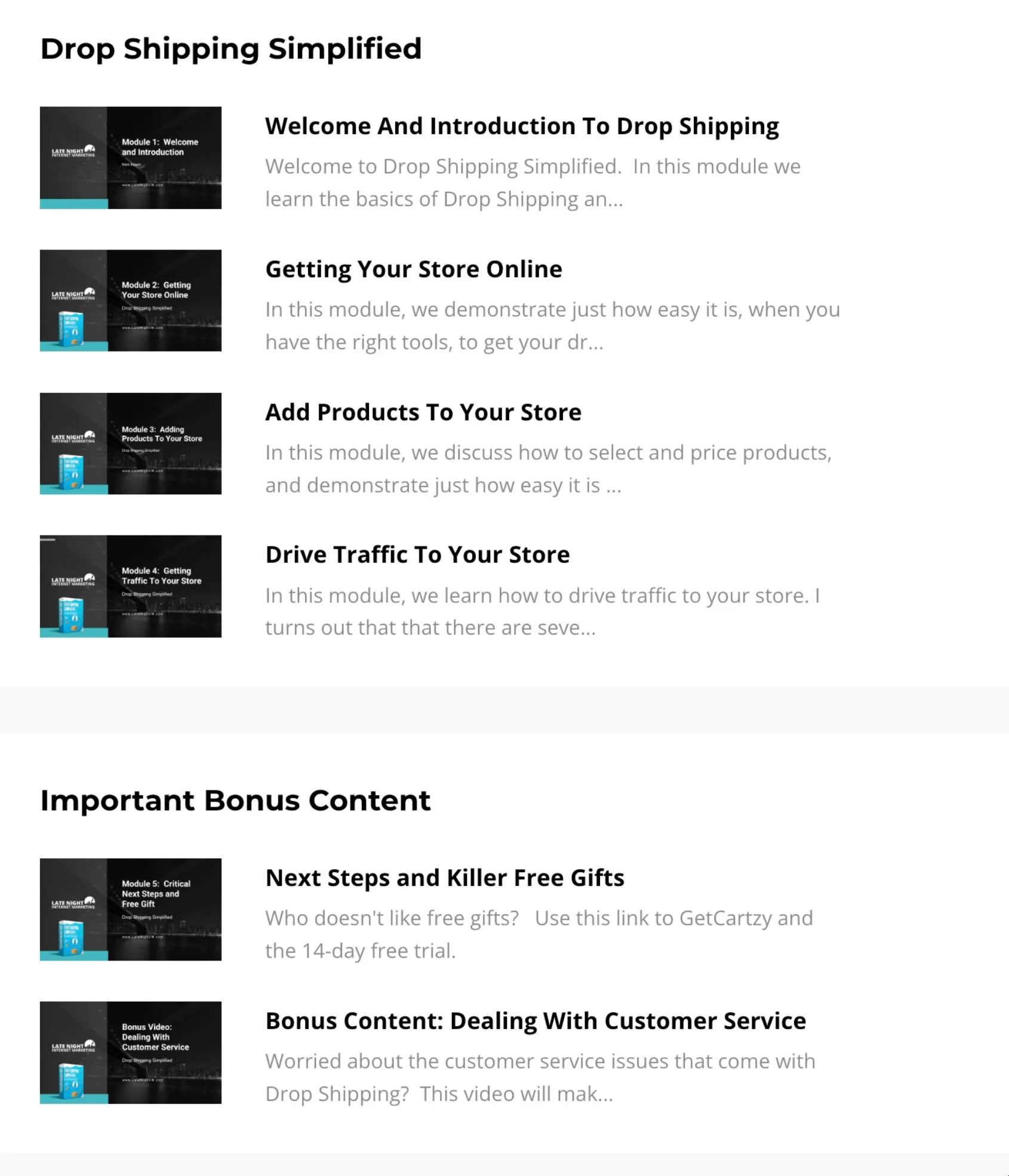 Free Drop Shipping Course Screen Shot