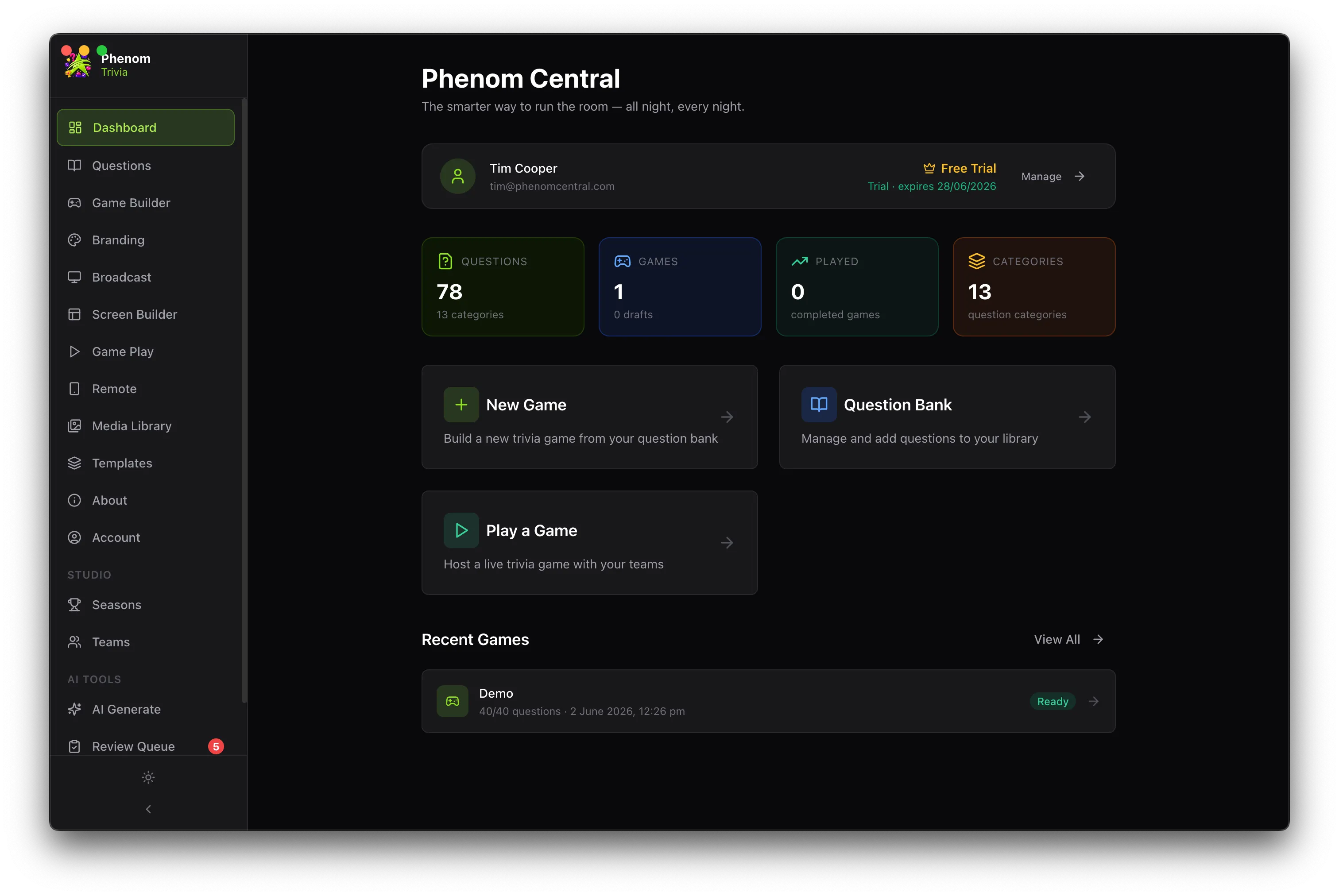 phenom trivia - the all-in-one trivia hosting platform