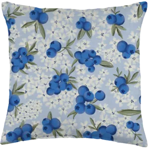 throw pillow with blueberries on light blue backgrund