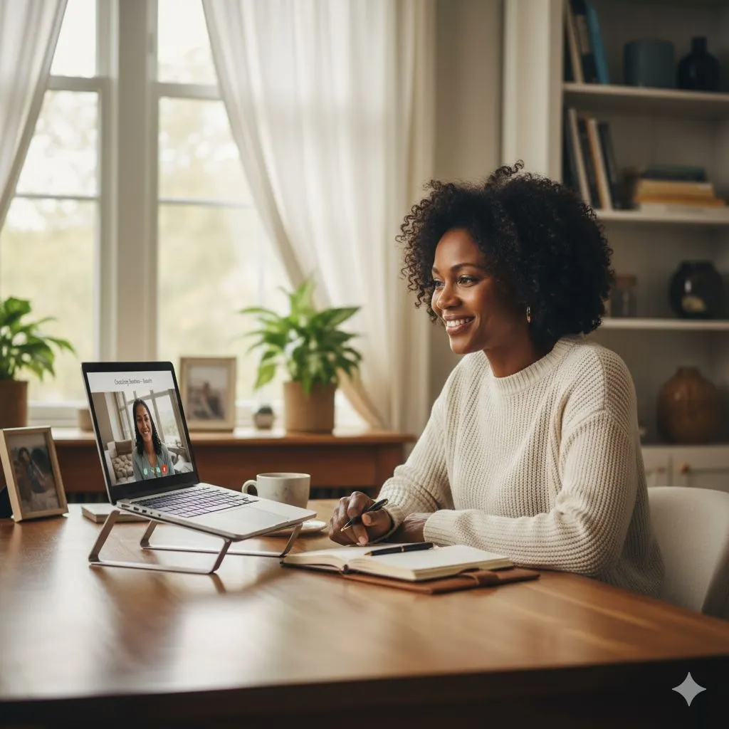 A life coach using a personal AI assistant to streamline their marketing, allowing them more time to focus on client sessions and business growth.