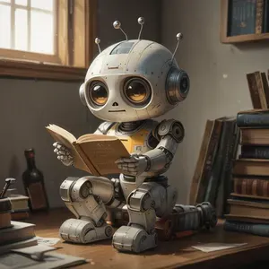 cute robot reading a book