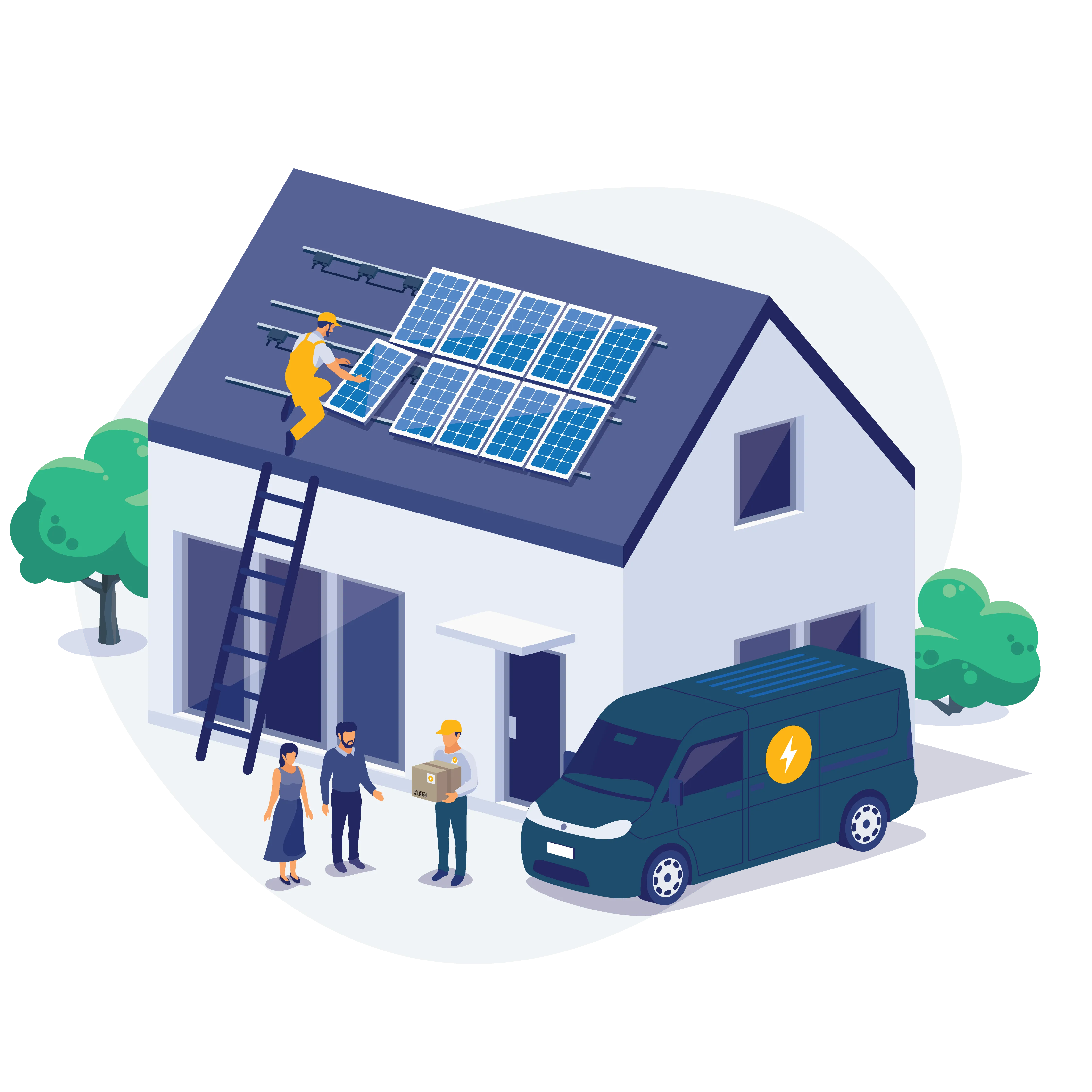 Image of person installing solar panels on the roof of a home