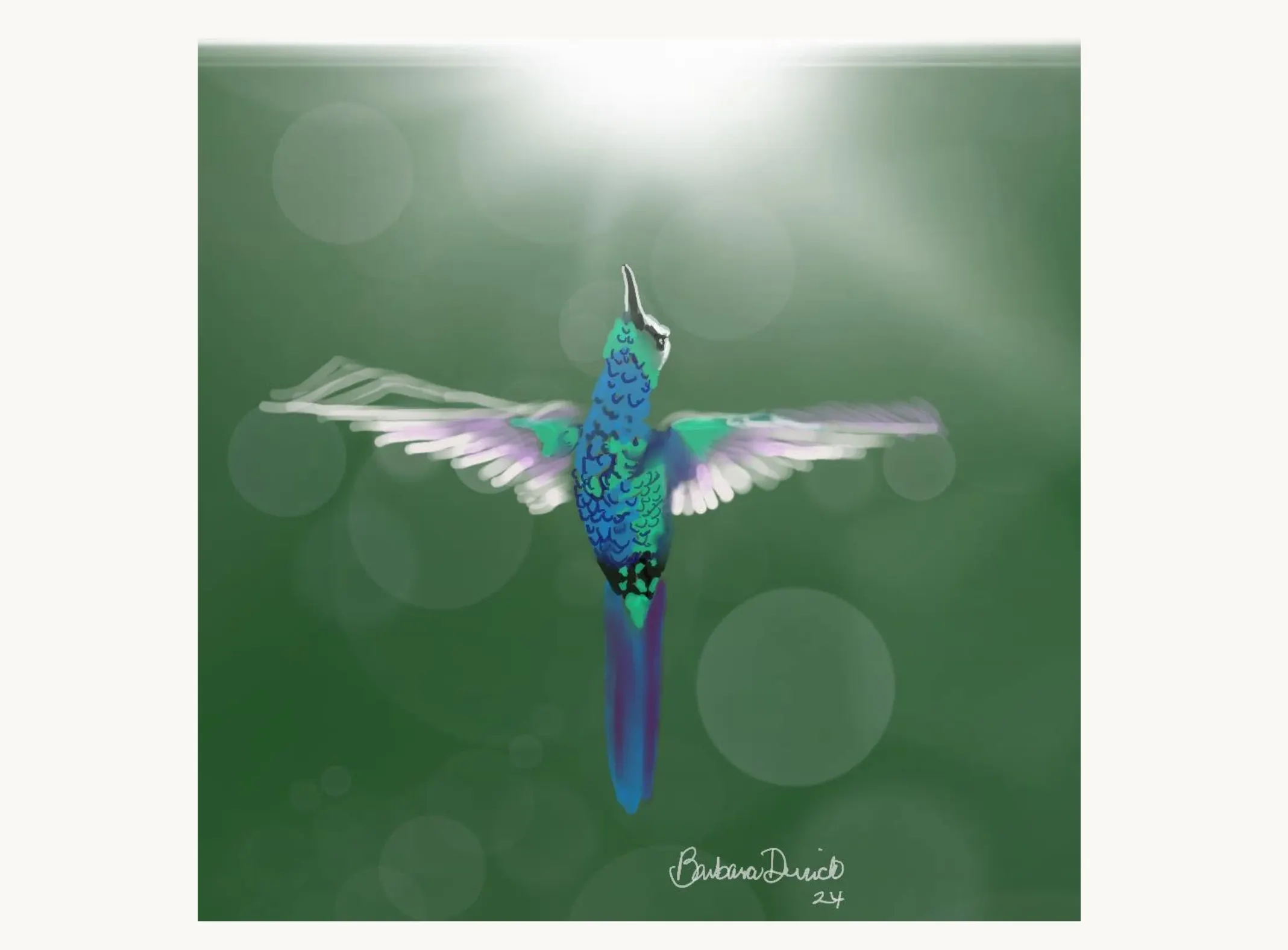 digital painting Titled: Payer (hummingbird) by Barbara Derrick
