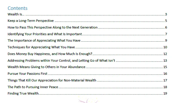 Wealth is more than money Index