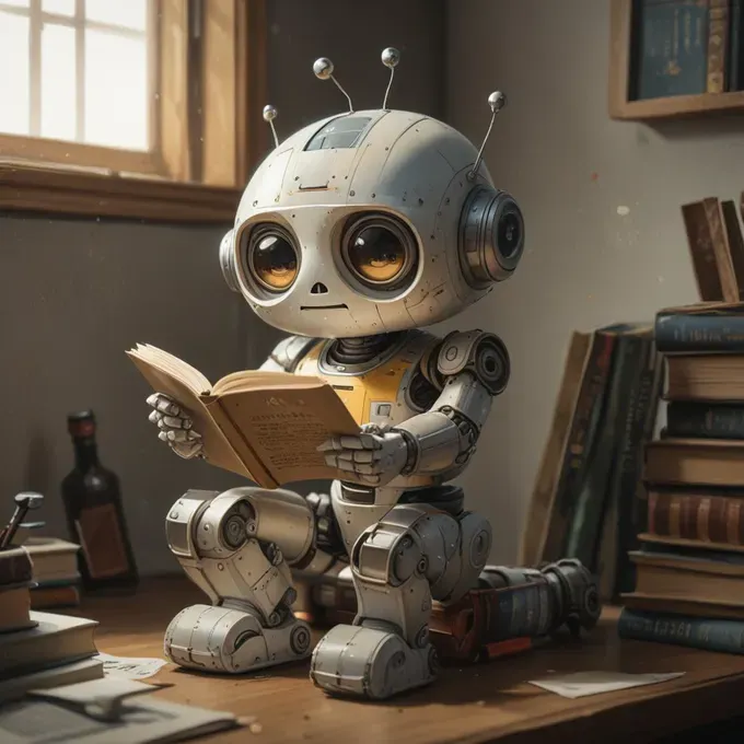 AI robot reading a book