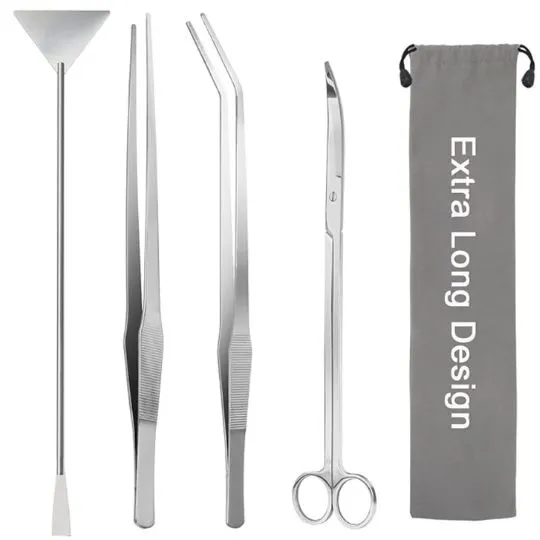 Aquarium Aquascape Tools Kit 15in, 4 in 1 Anti-Rust Aquatic Plant Aquascaping Tool Stainless Steel Silver Tweezers Scissor Spatula for Aquarium Tank Clean Fish Tank Aquascape Tool Set(Silver)