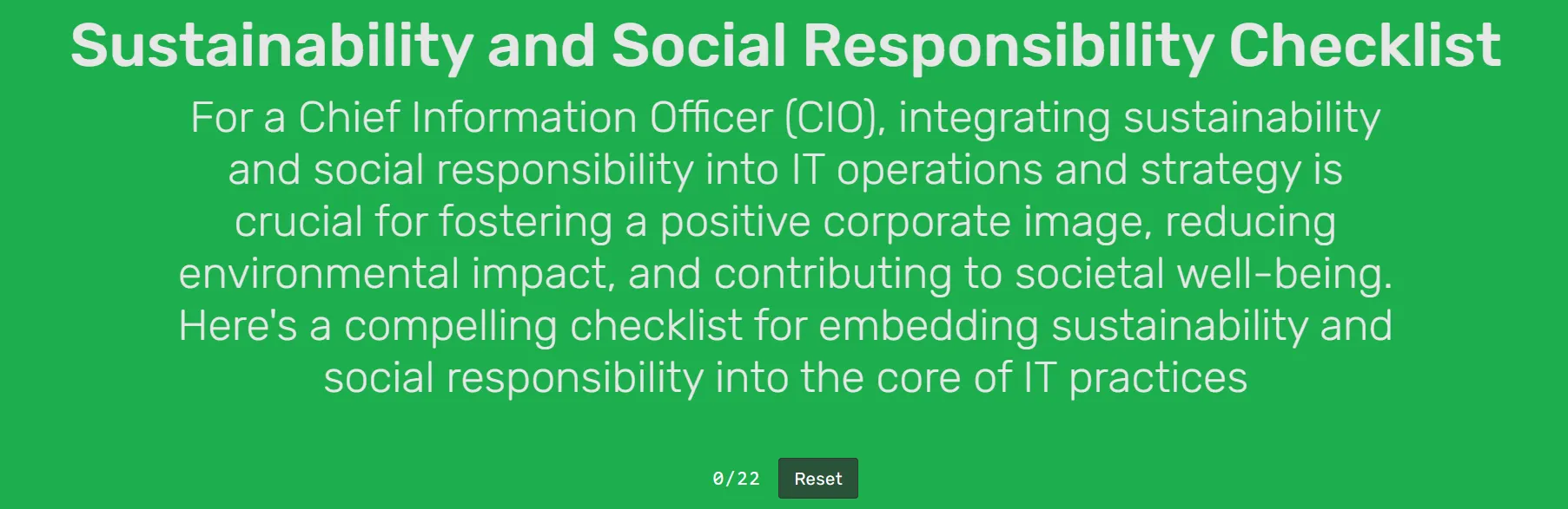 Sustainability and Social Responsibility Checklist