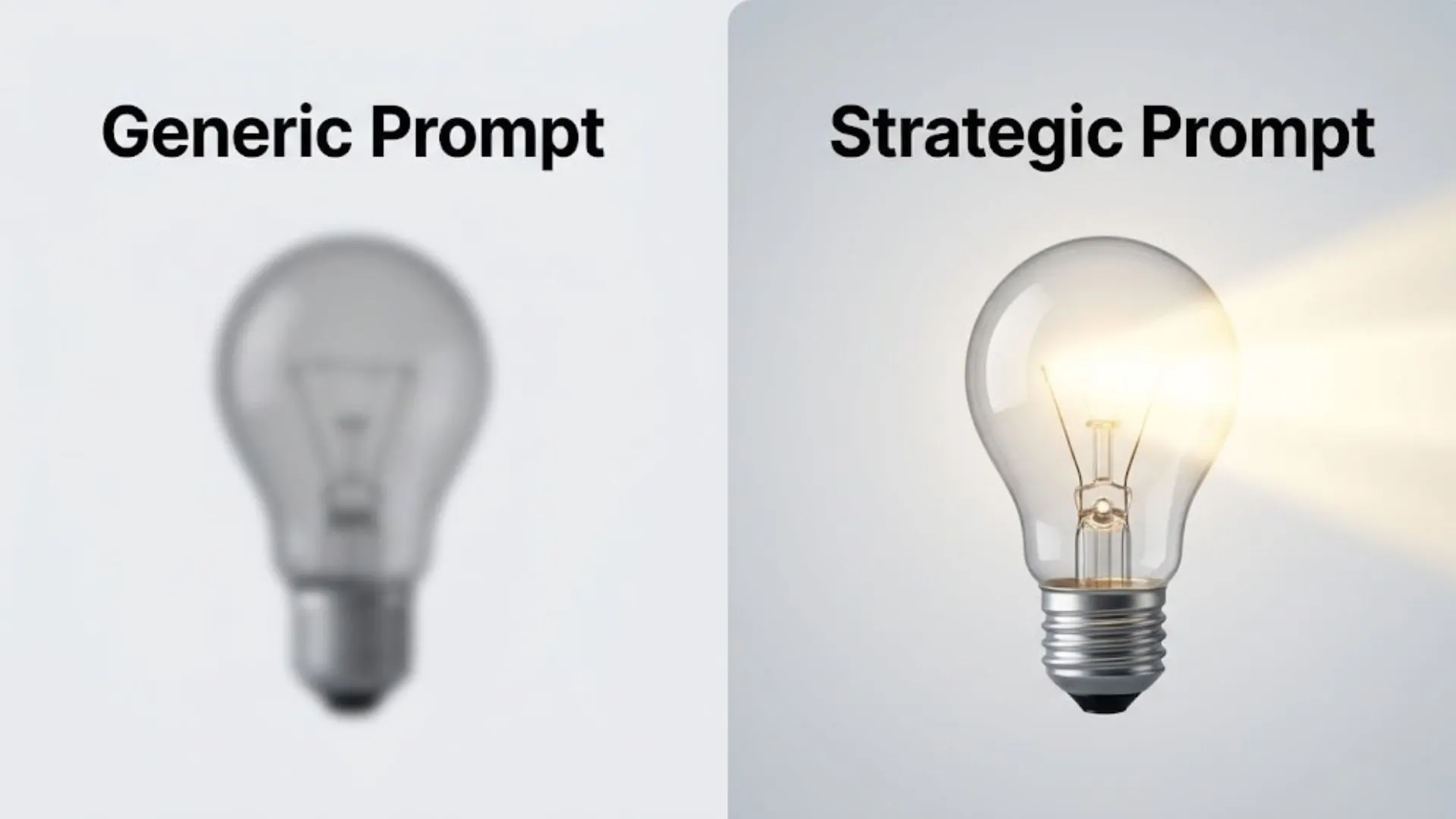 A visual comparison showing how a strategic artificial intelligence prompt creates a clear and impactful result, unlike a generic prompt.