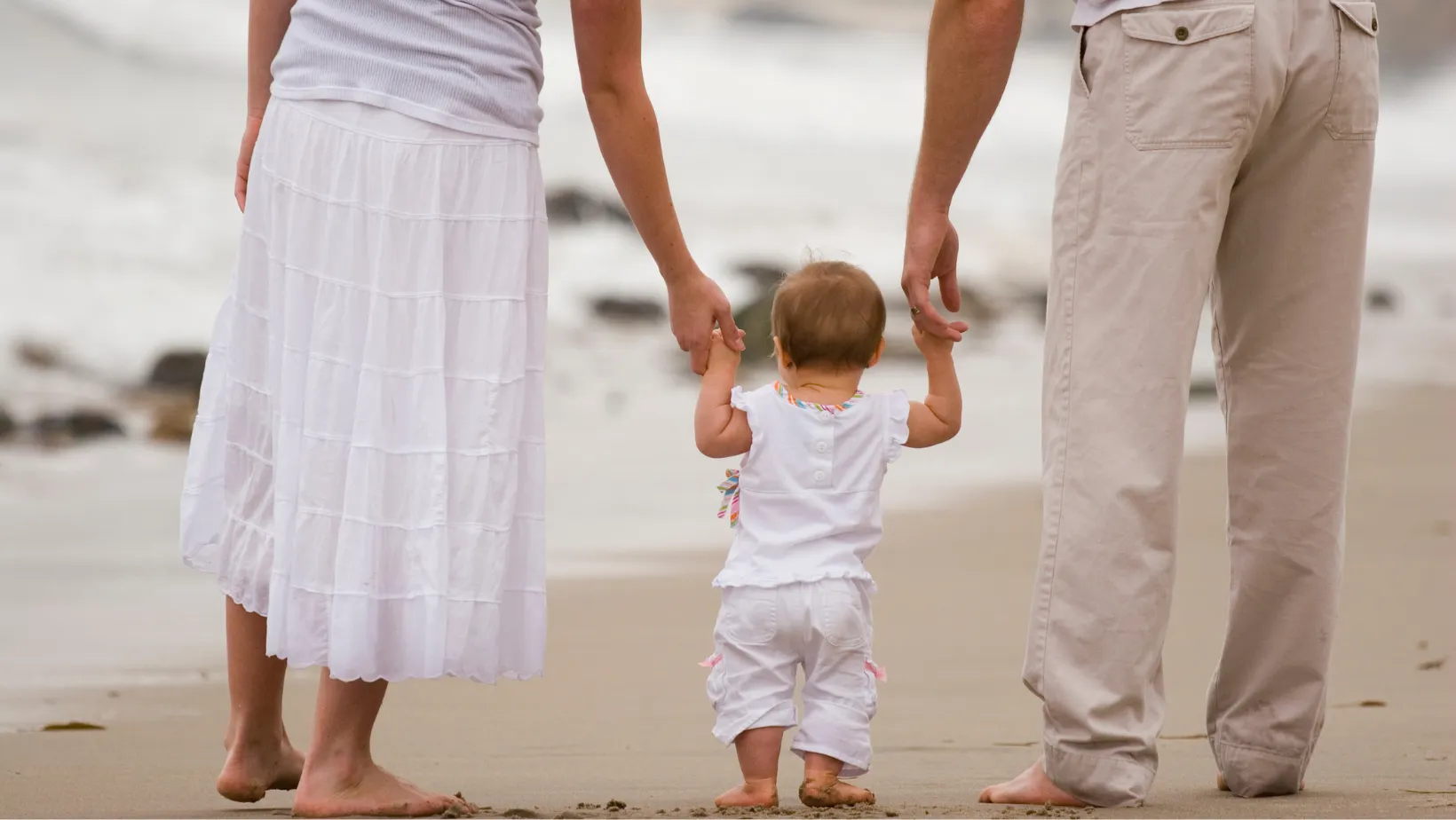 family walking at the beach
