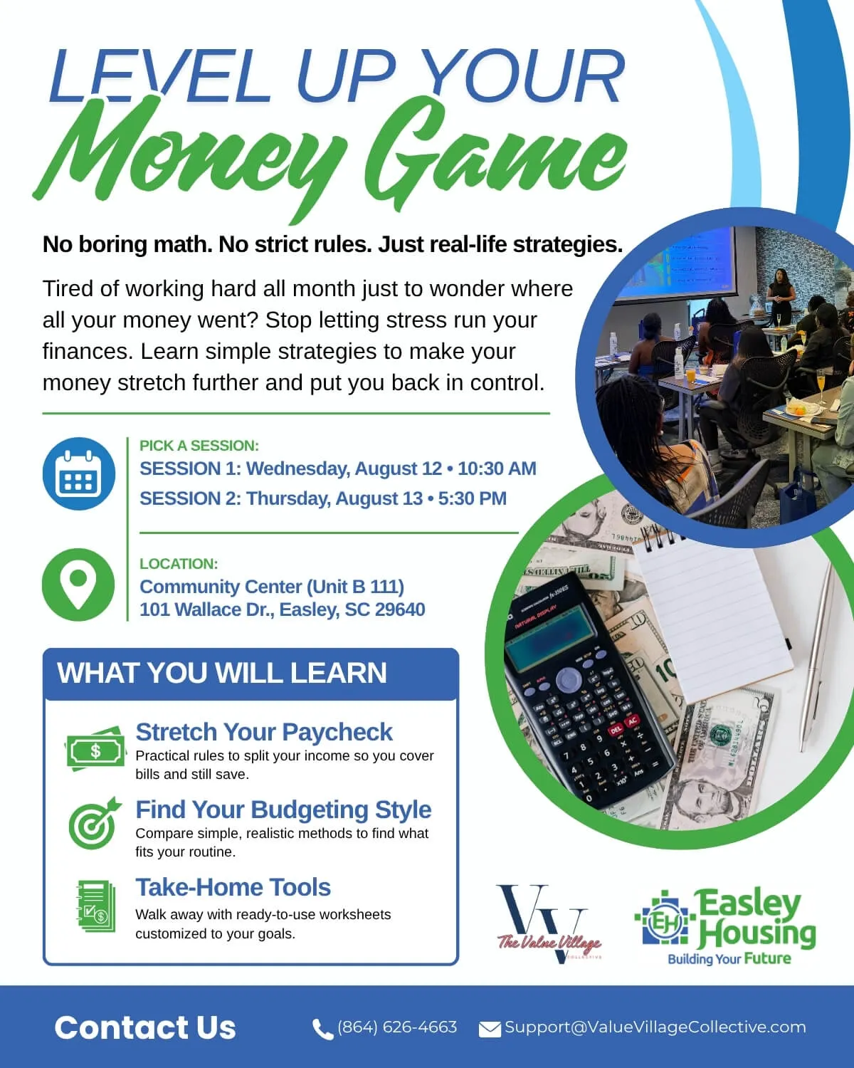 Level Up Your Money Game financial education workshop flyer by Value Village Collective