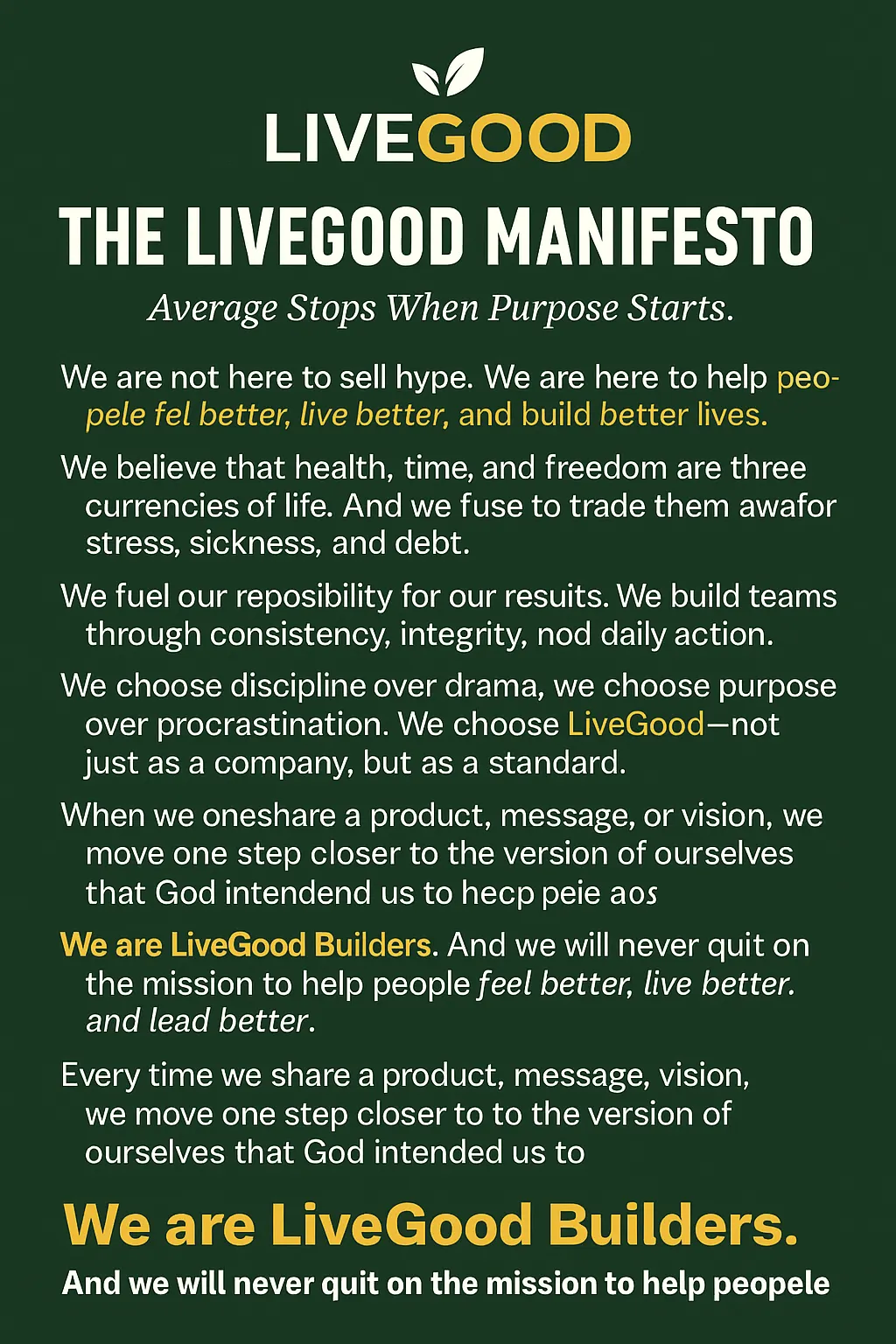 LiveGood Manifesto Poster