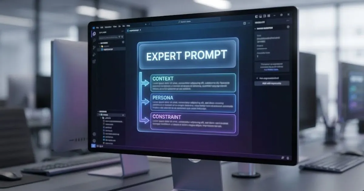 Structure of an expert AI prompt showing context, persona, and constraints.