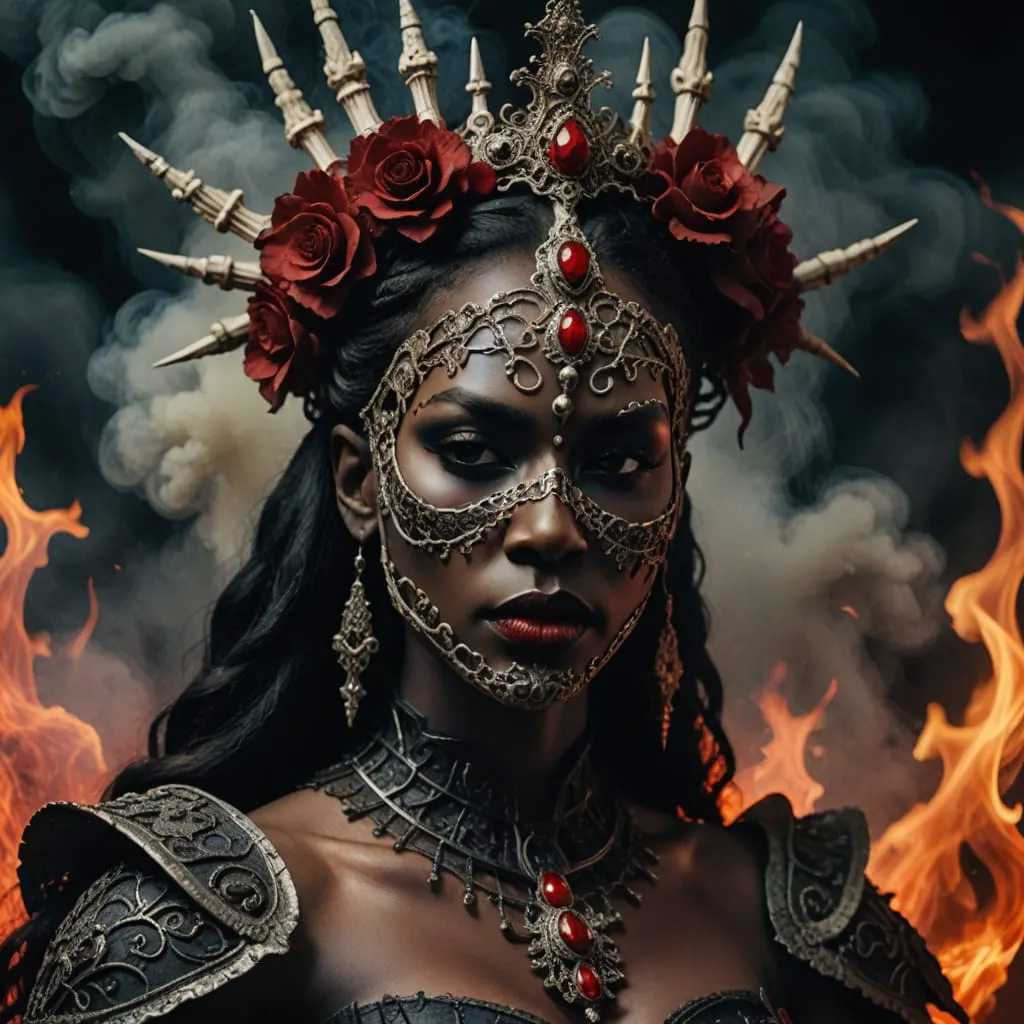 Black Death Bride with exoskeleton mask with roses