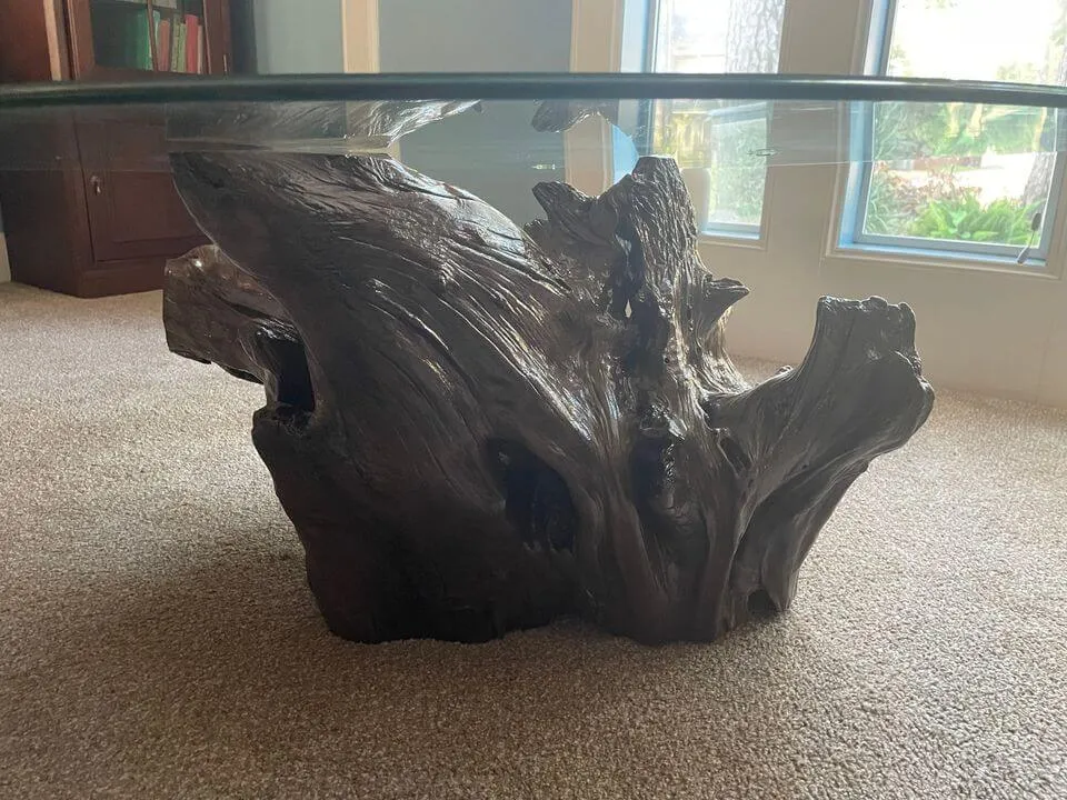 driftwood coffee table with glass top
