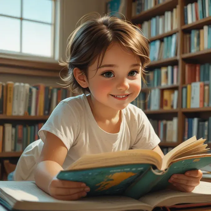 little girl reading a personalized book