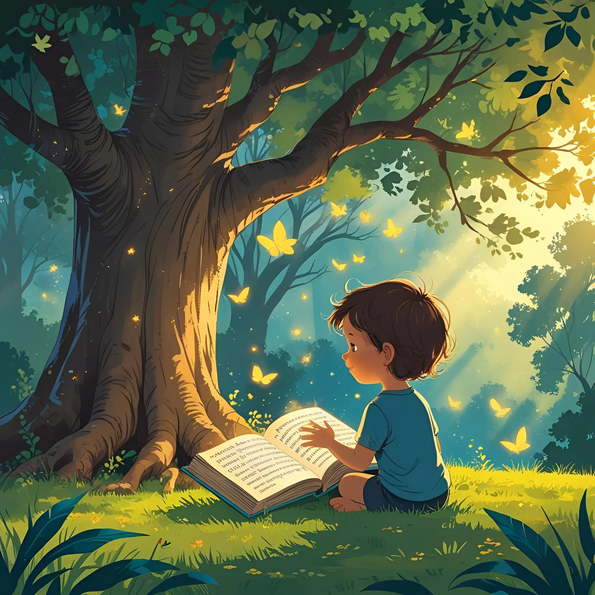Kid enjoying his personalized book during picnic