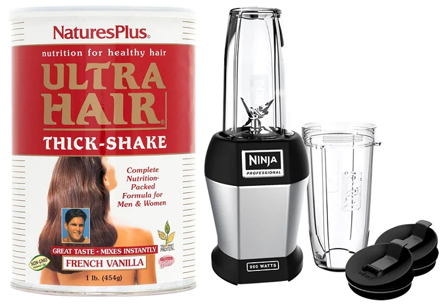 Natures Plus Ultra Hair Thick Shake - 1 lb, Hair Protein Shake - French Vanilla Flavor - Healthy Hair Growth Supplement with Vitamins & Minerals - Non-GMO, Gluten-Free - 16 Servings