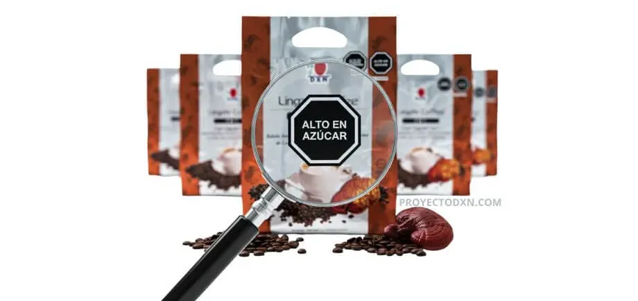 Análisis de los octógonos de advertencia en un producto DXN en Perú, explicando la ley de alimentación saludable.