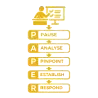 Gold PAPER Blueprint icon showing the five-step Notice Club process: Pause, Analyse, Pinpoint, Establish, and Respond.