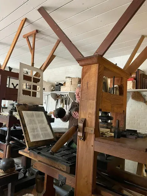 18th century printing of early American newspapers- Gazette in Colonial Williamsburg print shop